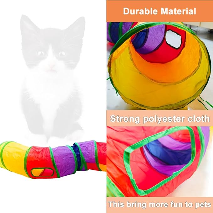 Cat Tunnel Tube Toys，Tunnels for Indoor Cats, Collapsible Interactive Toy with Balls for Rabbits, Kittens, Ferrets, Puppy (S - 2 Way Yellow Green)