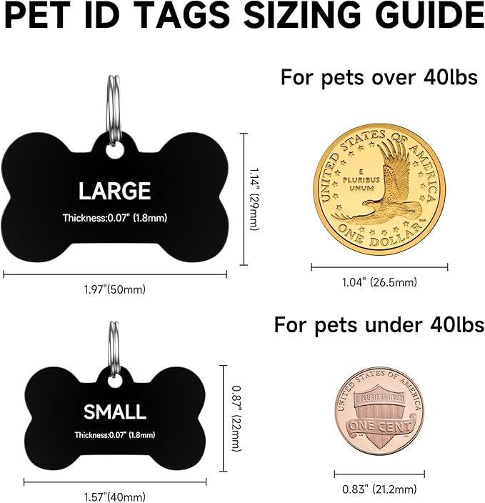 YEHANTI Dog Tags Engraved for Pets - Personalized Dog Tags with Lovely Icons, Durable Stainless Steel Pet ID Tags for Small Large Dogs Cats, Bone Custom Dog Name Tags Engraved on Both Sides, Small