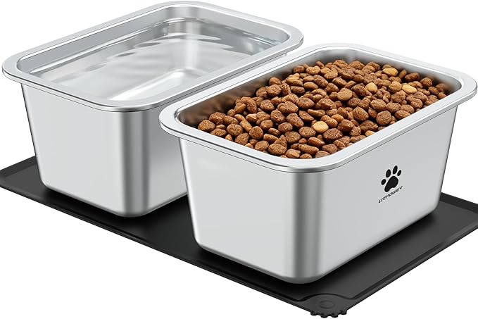 URPOWER 1.65 Gallon Large Dog Water Bowl, 2 Pack Thickened Stainless Steel Dog Water & Food Bowls with Non-Slip Mat, Spill-Proof Metal Pet Bowl Set for Medium, Large, X-Large Dogs, Indoor/Outdoor Use