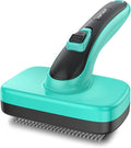 Self Cleaning Slicker Brush for Dog, Cat, Skin Friendly Shedding & Grooming Tool for Long and Short Haired Pets, Easy Clean Retractable Bristles, Green