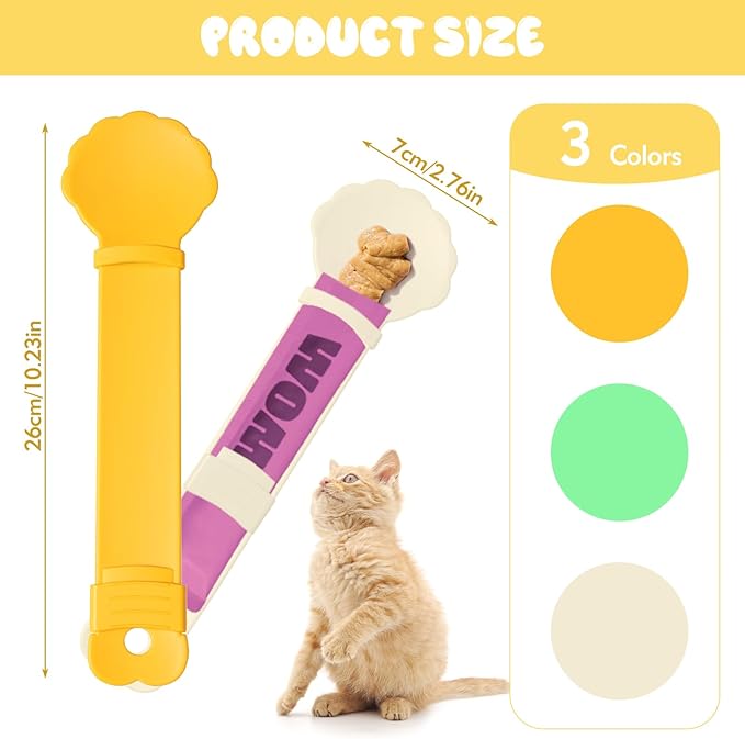 3PCS Cat Treat Spoon, Lickable Cat Treat Spoon Squeeze, Multi-Function Cats Treats Feeder for Pet Liquid Snack and Wet Food(Beige&Green&Orange)