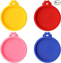 PINE & LINEN 4 Pcs 2.5inch Durable Pet Can Lids, Silicone Small Pet Can Covers Waterproof Cat Food Cans Lids for 3 oz Cat Food Cans（Yellow+Red+Pink+Blue）