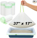 Thickened Extra Large Cat Litter Box Liners 37" x 17", 40 Count Kitty Waste Bags with Drawstring – Heavy Duty Tear-Resistant Waterproof Pre-Separated Cat Litter Pan Liners for Easy Cleanup