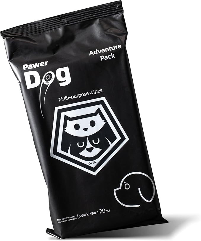 Plant-Based Dog Wipes – Extra Thick, Large, Hypoallergenic, Fragrance-Free Grooming Wipes for Paws & Coats, 20 Count Adventure Pack