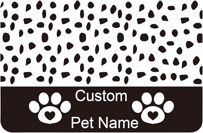 Personalized Dog Cat Food Mat PU Non-Slip at The Bottom Dog Bowl Mat Dog Mat for Food and Water Custom Pet Dog Food Mats for Floors Waterproof (Black paw Prints)