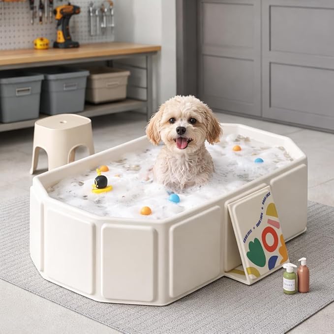 Heavy Duty Dog Bath Tub for Large & Small Dogs - Reinforced Plastic Pet Washing Tub, Portable Indoor Outdoor Grooming Bath, Multi-Purpose Utility Basin Indoor & Outdoor Use