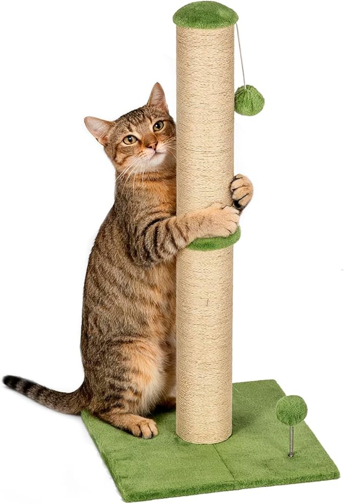 Dkelincs 33" Tall Cat Scratching Post Premium Sisal Kitten Scratcher with Hanging Ball for Indoor Cats, Cat Scratch Post for Living Room & Bedroom, Ideal for Cats at All Ages (Green, 33 Inch)