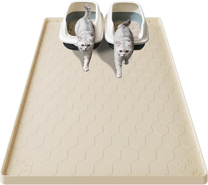 Pawinner Cat Mat for Litter Box, 40" X 28" Large Silicone Cat Litter Trapping Mat, Waterproof Cat Litter Mat, Soft on Kitty Paws, Easy to Clean, Non-Slip Kitty Scratch Pad for Floor(Yellow)