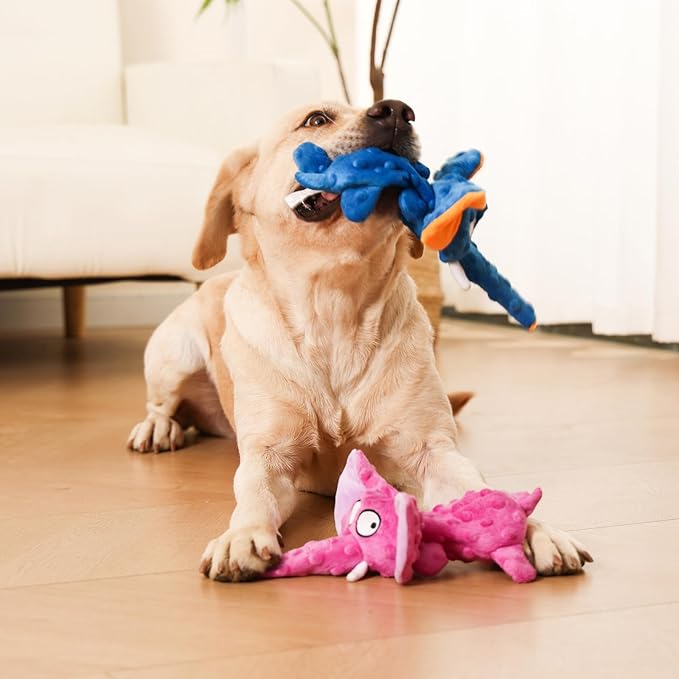 Adorable Elephant Design Dog Squeaky Toys, No Stuffing for Safety, Sounds in Multiple Places for Fun, Soft and Durable Double-Layer Fabric, Tough Dog Toys for Small and Medium Dogs (Blue)