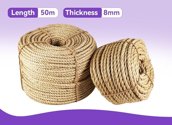 Natural Sisal Rope for Cat Scratcher Replacement, Durable Cat Tree Post Repair Cord for DIY Projects, Climbing Towers, Furniture Protection, Scratch Pad, Crafts, Garden, and Home Décor Use