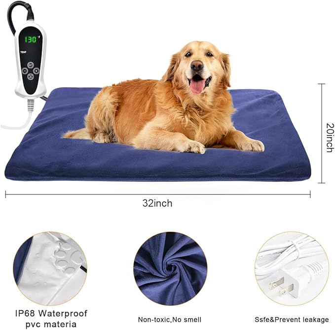 RIOGOO Pet Heating Pad, Electric Heating Pad for Dogs and Cats Indoor Warming Mat with Auto Power Off (Blue, XX-Large)