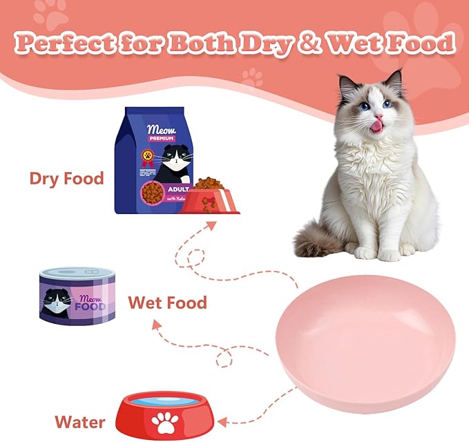 [18 Pack] Cat Dishes Whisker Friendly, Shallow Wide Pet Food and Water Bowl, 5.5 Inch Cat Food Dish, Friendly Wet Feeding Bowl, Durable Wheat Straw Pet Bowls, Pet Plate for Kittens (Indoor/Outdoor)