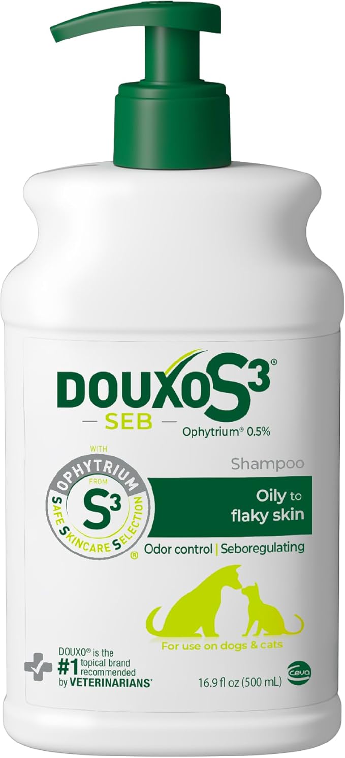 Douxo S3 Seb Shampoo, Contains 0.5% Ophytrium, Odor Control & Seboregulating, For Oily to Flaky Skin, Seborrhea, For Dogs and Cats, 16.9 fl. oz. (500mL)
