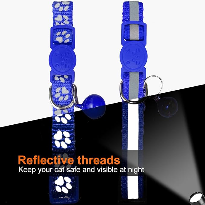 TagME 2 Pack Cat Collar with Name Tag, Personalized Reflective Cat Collar Breakaway with Bell for Boy & Girl Cats, NavyBlue