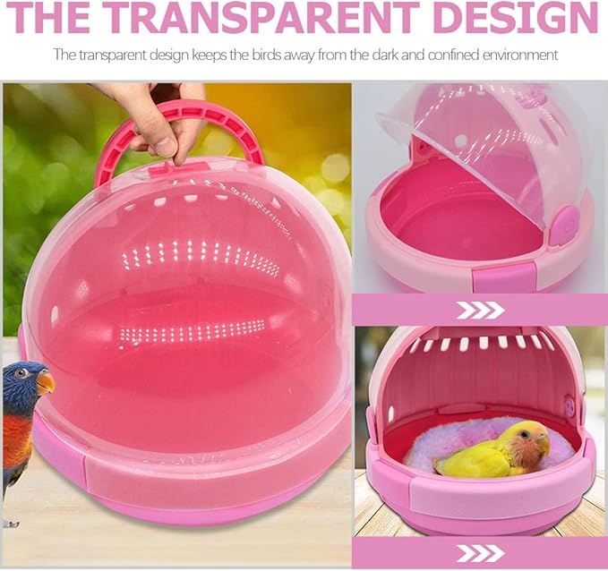 Yardwe Portable Small Parrot Cage with Pink Plush Nest Handheld Travel Pet Birds Carrier for Small Parrots and Young Birds Warm Space Capsule