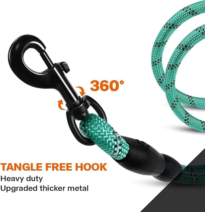 Taglory Rope Dog Leash 6 FT with Comfortable Padded Handle, Highly Reflective Threads Leash and Anti-Tangle Clip for Walking Medium Large Dogs, 1/2 inch, Turquoise