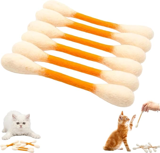 Cotton Swabs Cat with Catnip, 6 Pk Giant Kitten Chew Sticks for Indoor Boredom, Durable Dental Teething Ropes, Big Interactive Felt Kitty Kicker Play Lover Gift Accessories (Yellow)