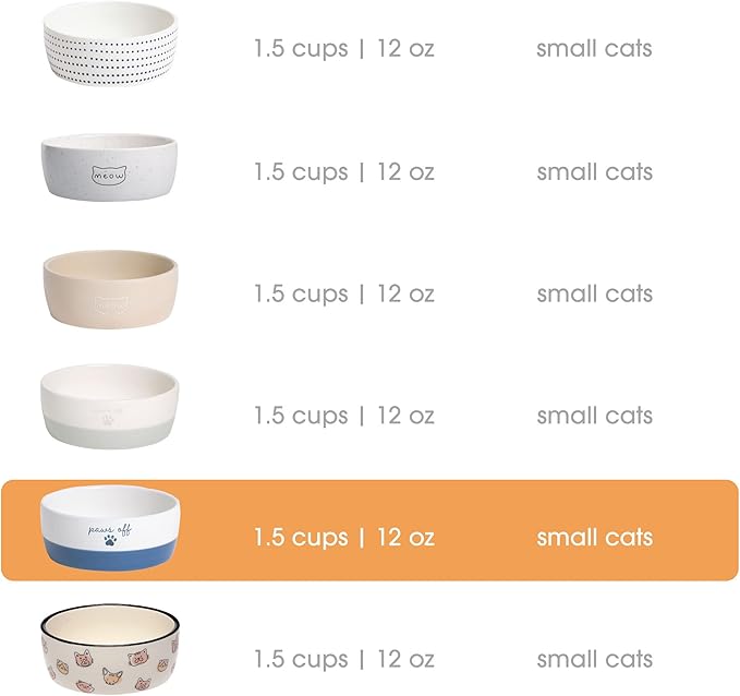 Pearhead Ceramic Cat Bowl – Navy Blue “Paws Off” Design, Holds 12 oz, Stoneware Pet Dish, Non-Skid Feeding Bowl