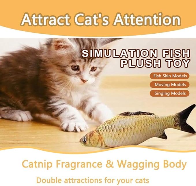 2 Pack Electric Moving Fish Cat Toy - Realistic Plush Simulation Dancing Wagging Catnip Kicker for Indoor Cats - Interactive Chew Kitten Toy