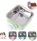 Love Dream Crate Dog Cat Bowls, Hanging Pet Cage Food Water Feeder with Removable Stainless Steel Bowls and Bolt Holder for Puppy Cat Rabbit Birds (Large, Green)
