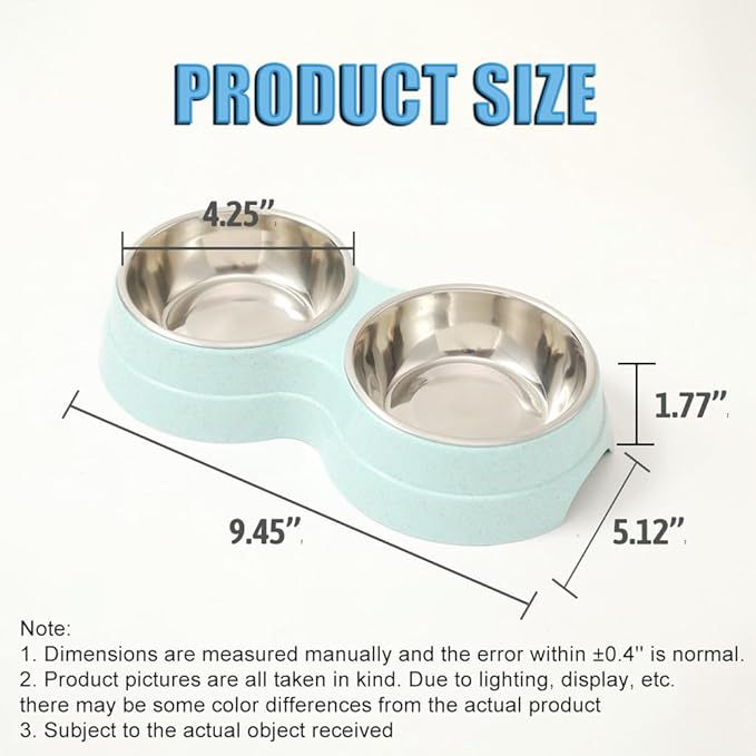 Double Cat Food Bowl -Stainless Steel Bowls with Easy-to-Clean Detachable Design, Non-Slip Base, Pet Feeder for Kittens and Medium Cats (Green)