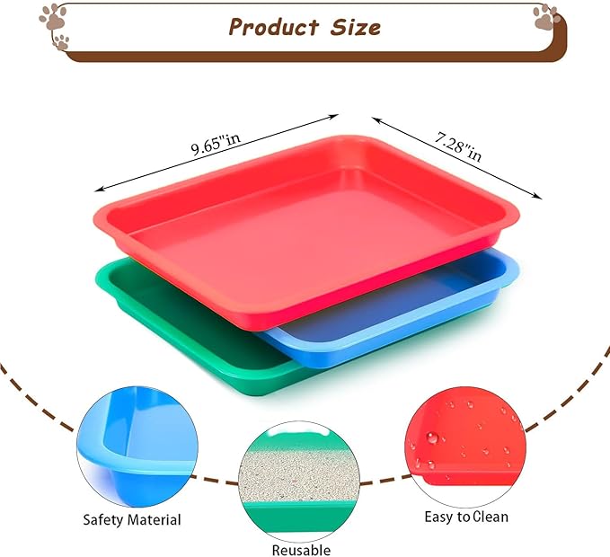 3 Pcs Kitten Litter Box with 1 Scoop,9.6" Plastic Portable Nonstick Small Litter Pan Low Entry Waterproof Bunny Cat Litter Box,Multi Color Litter Tray Travel Toilet for Small Pet Guinea Pig Rabbit