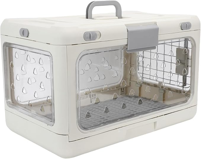 Pssopp Plastic Cat Crate, HardSided Carriers Cat Carrier Kennel Large Capacity for Airplane Travel Plastic Crate, Portable Foldable Transparent Pet Kennel Nan