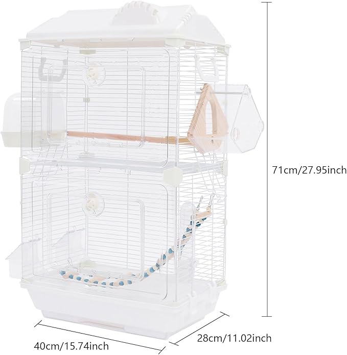 Two-Tier Bird Cage, 30 Inch Pigeons Parrot Birdcage with Safe Rotary Door Lock, White Parakeet Cage for Small to Medium Birds, Easy Access Double Doors. (C)
