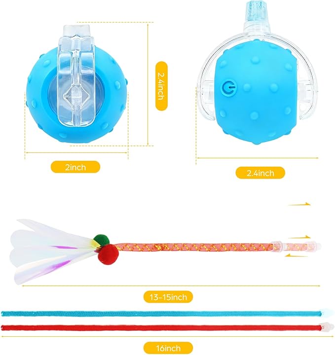 Interactive Cat Toys, 2 Pcs Automatic Moving Cats Toy with Elastic Mesh Bell Tail, Rechargeable Cat Ball for Bored Indoor Adult Cats, Energetic-cat (Red+Blue)