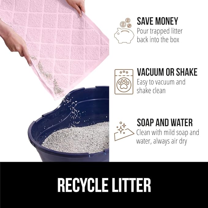 GORILLA GRIP Cat Litter Box Mat, 35x23, Water Resistant, US Designed Kitty Litter Trapping Mats, Easy to Clean, Scatter Control, Less Mess and Clean Floors, Kitten Supplies for Indoor Cats, Light Pink