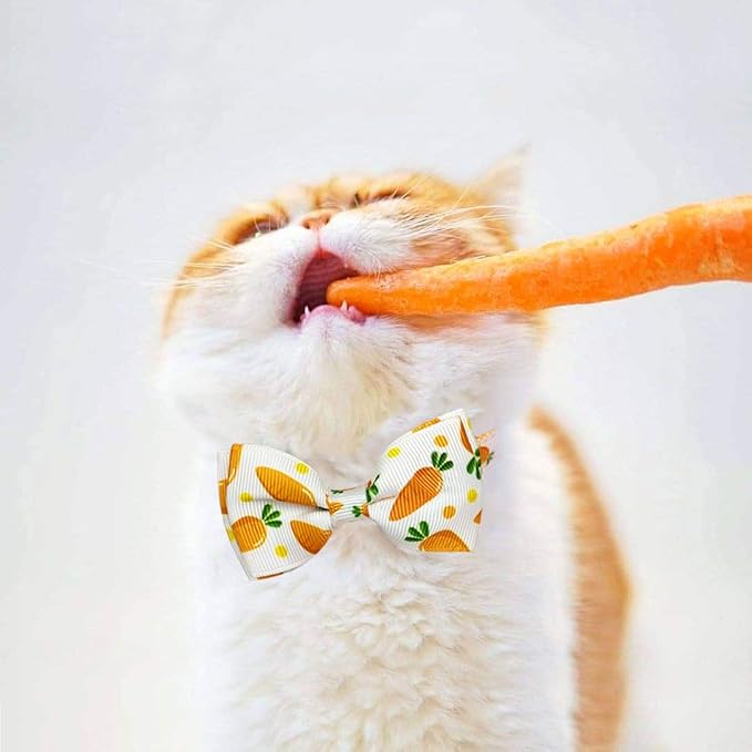 Easter Cat Collar with Bow Tie, Holiday 2 Pack Kitty Kitten Cute Bunny Carrot Collar for Girls and Boys (Bunny Peeps)