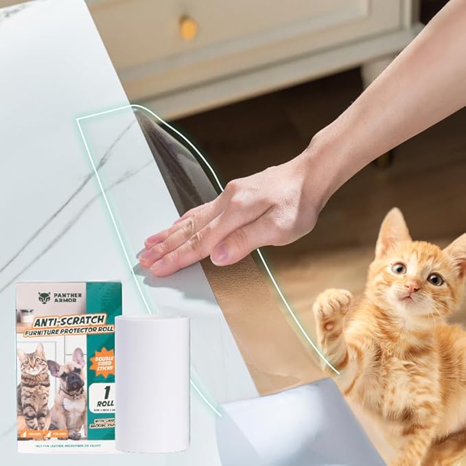 1 Roll Cat Scratch Furniture Protector Tape – Double-Sided Sticky Training (4" x 20ft) – Anti-Scratch Sofa & Couch Guard – Clear, Easy to Apply & Remove – Not for Leather, Velvet, Microfiber