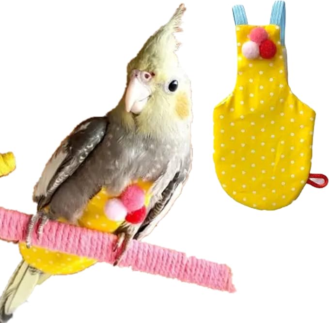 Bird Flight Suits Diapers, Parrot Flight Suits Diapers for Monk Parakeets, Cockatiels Flight Suits, Parrot Clothes, Bird Training Nappy Suit Liners Clothes (Yellow,Green-cheeked Conure)