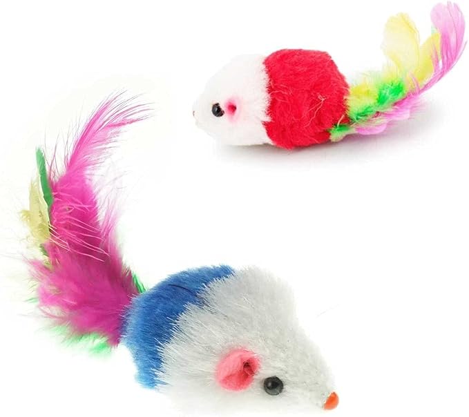 VOVIGGOL Cat Mice Toys for Indoor Cats 12PCS, 5 Color Variety Mouse Cat Toy for Cats, Furry Cat Toy Mice Rattle Small Mouse Kitten Interactive Play