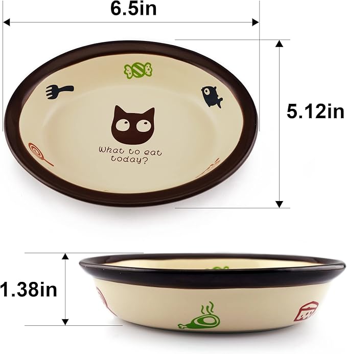 TTCAT Oval Ceramic Cat Food Bowl,Cute Dish,Small Pet Feeding Dishes for Cat,Kitten,Dishwasher Safe.