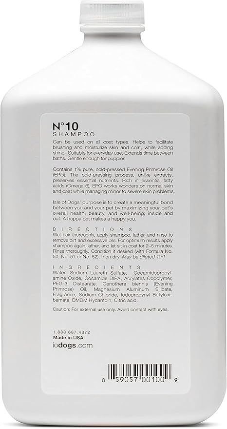 Isle of Dogs Coature No. 10 Evening Primrose Oil Dog Shampoo for Dry and Sensitive Skin, 1-Liter