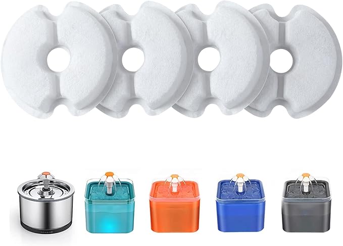 Pet Water Fountain Filter 4 Pack, Yiupea Replacement Cat Filters for 2L-2.5L / 67-84 oz Cat Water Fountain, Cotton Activated Carbon & Resin with Triple Filtration