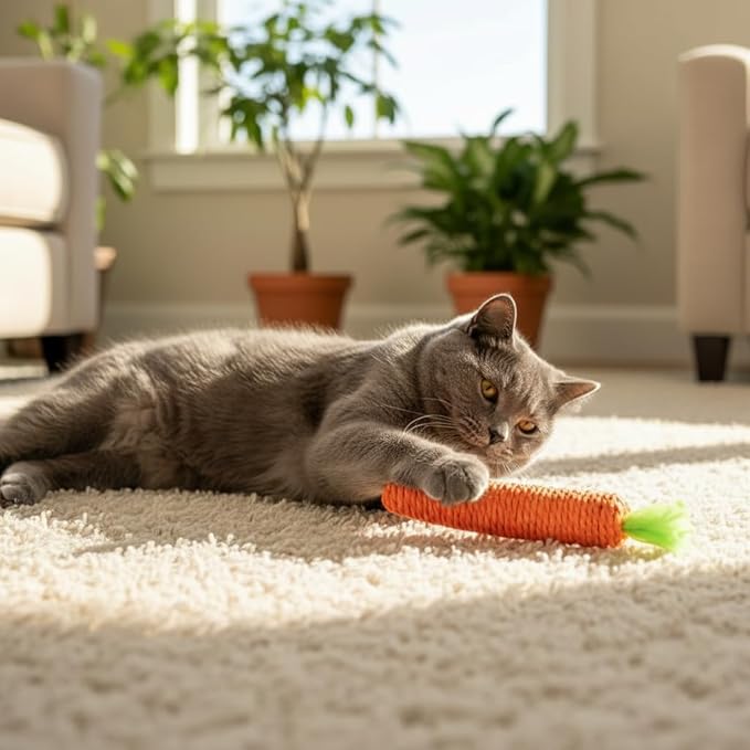 2 Pcs Orange Natural Interactive Sisal Carrot Cat Toys,Cat Dental Chew Toy Kitten Teething Toys for Indoor Cats Interactive Toys