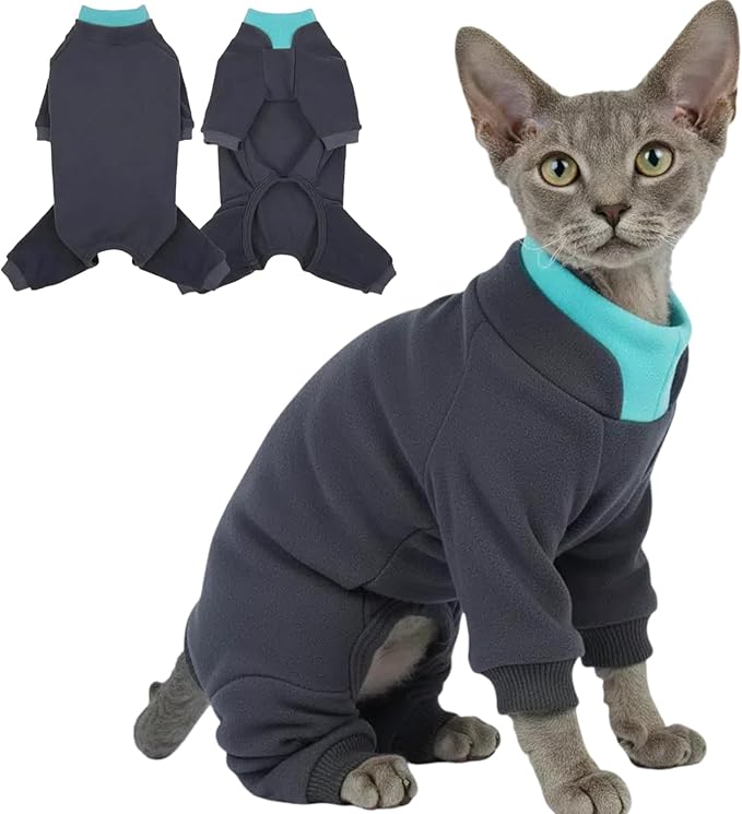 T'CHAQUE Sticky Hair Cat Onesie - Soft Long Sleeve Cat Pajamas, Anti-Shedding,Surgery Recovery Suit, Wound Protection & Preventing Licking, Kitten Sweaters for Male Female, Darkgray-XL
