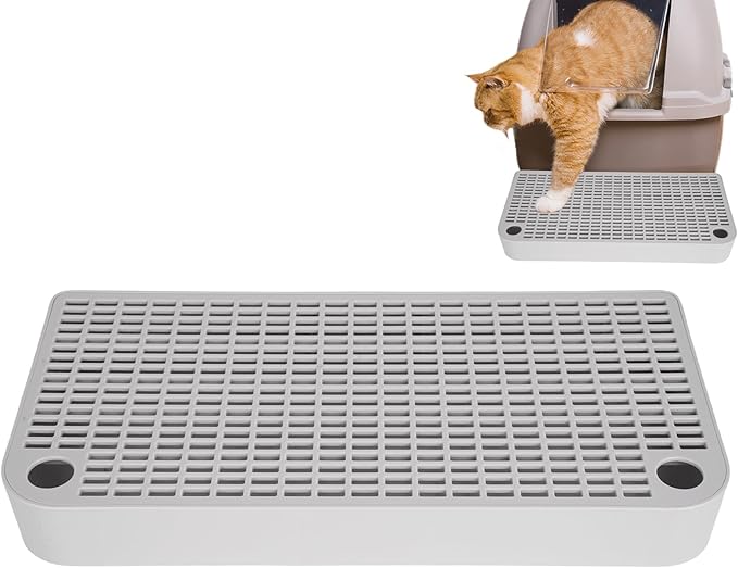 Cat Ramp Litter Box Step, Small Senior Cat Litter Box Mats Ramp for Floor with Filter Function, Low Entry Cute Cats Food Mat Stairs Prevent Tracking, Silicone Small Boxs Shield Catcher Mat Grey