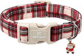 Maca Bates Christmas Red and White Plaid Basic Dog Collar for Extra Large Boy Girl Dogs with Santa Charm,Gingham Scottish Soft Adjustable Durable Checkered Collars,Winter Gift for Male Female Puppy