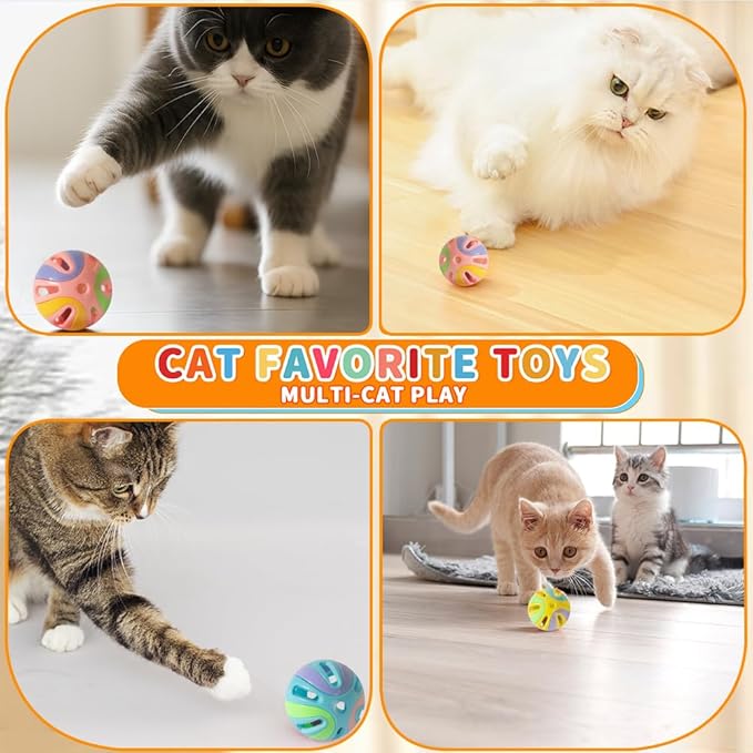 Colorful Cat Toy Balls with Bell 6PCS, Interactive Hollow Design, Plastic, Training Exercise Toy(2 in 1 B+P)
