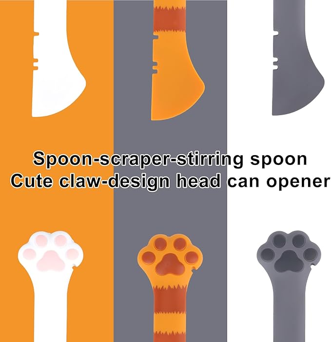 Tinoaly 3 Pcs Dog Cat Food Spoon, Cute Paw Spoon for Wet Food Silicone Can Opener Multifunctional Pet Spatula Scoop Mixing Spoons for Cat Dog Supplies (White, Orange & Dark Grey)