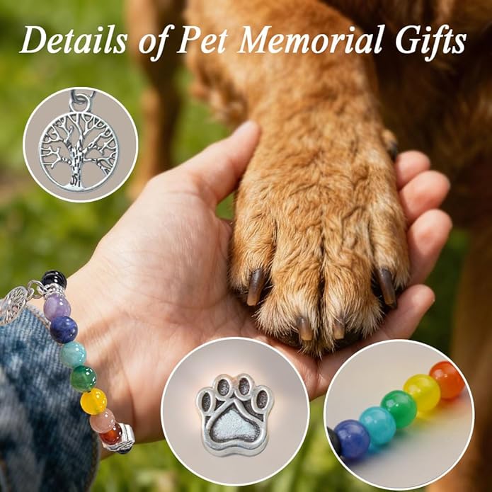 Pet Memorial Gifts, Sympathy Gift for Loss of Dogs and Cats, Chakra Rainbow Bridge Bracelet for Women Men Who Lost Pets