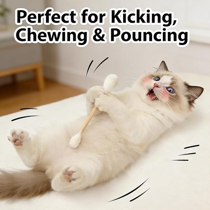 Cotton Swabs Cat with Catnip, 6 Pk Giant Kitten Chew Sticks for Indoor Boredom, Durable Dental Teething Ropes, Big Interactive Felt Kitty Kicker Play Lover Gift Accessories (Yellow)