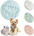 Melamine Cat Slow Feeder Bowl - Floral Maze Cat Food Dish - Flat Plate for Dry & Wet Food - Cute Kitten Bowl - Dishwasher Safe - 6.3'' W x 1'' H - 5.5 oz (160g) - Blue