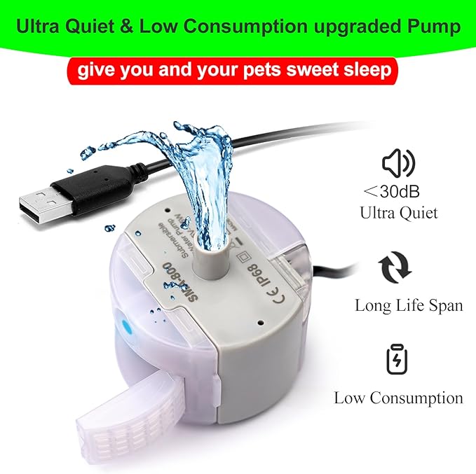 Cat Water Fountain Pump,Pet Water Fountain Pumps Replacement SMA-800 Submersible Motor,Cat Fountain Pump for Stainless Steel Cat Water Dispenser