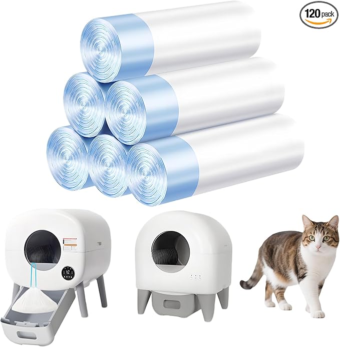 Cat Litter Bags 120 Count, 26.37"X15.74" Drawstring Close Litter Box Liners for Automatic Litter Box,Thick Cat Poop Bags,Easy to Clean,Heavy Duty Robot Bag for Self-Cleaning Box