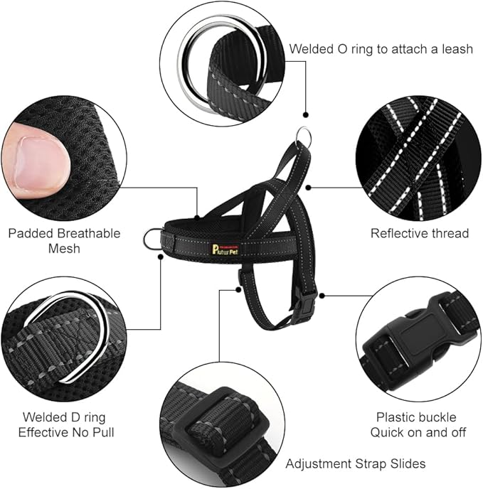 Plutus Pet No Pull Dog Harness with Breathable Mesh Padded, Adjustable Reflective Escape Proof Dog Harness, Quick Fit Dog Vest Harness for Small Medium Large Dogs(M, Black)