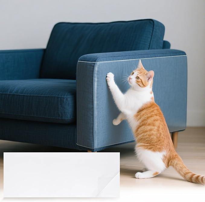 uxcell Anti Scratch Furniture Protector, 4 Sheets 14" x 6" Single-Sided Sticky Couch Protector from Cat Claws, Clear Protectors from Cats Scratching for Sofa Corners, Walls, Doors